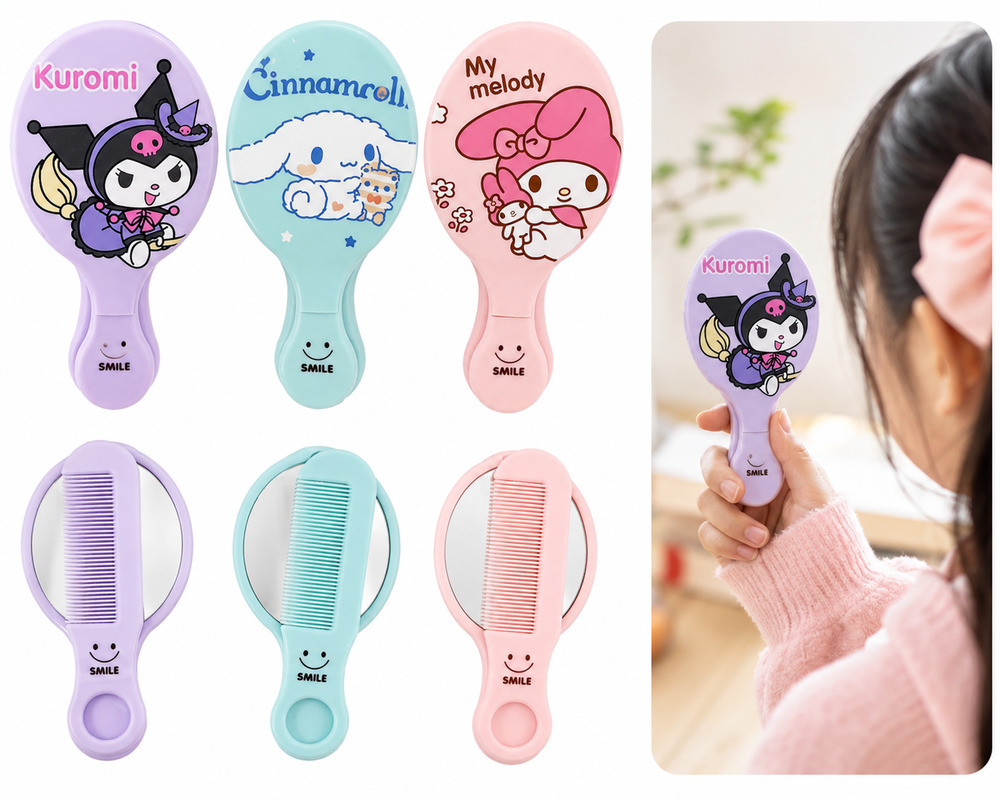 Sanrio Compact Mirror & Comb Set – Kuromi, Cinnamoroll & My Melody Designs